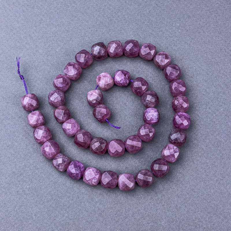 Tourmaline Beads, Natural Stone, Faceted Cube, on Thread, Diameter 9x9 mm, Length 38 cm
