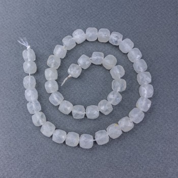 Rock Crystal Beads, natural stone, faceted cube on thread, diameter 9x9 mm, length approximately 38 cm