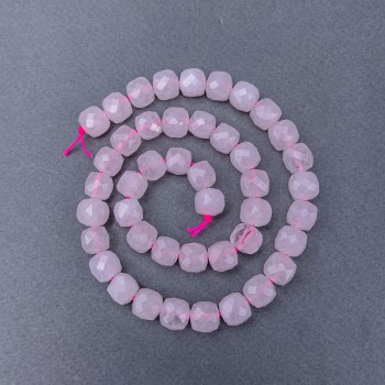 Pink Quartz Beads, natural stone, faceted cube on thread, diameter 9x9 mm+-, length 38 cm+