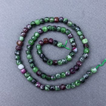 Zoisite Beads - Natural Stone, Faceted Cubes on Thread, Diameter 4×4 mm, Length 38 cm