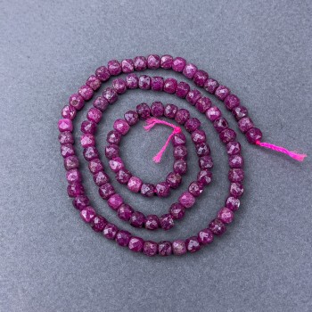 Ruby Beads, Natural Stone, Faceted Cube on Thread, 4x4 mm Diameter, 39 cm Length
