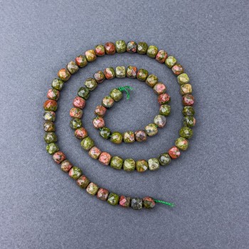 Unakite Jasper Beads, natural stone, faceted cubes on a thread, diameter 6×6 mm, length 38 cm