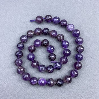 Amethyst beads, natural stone, faceted ball, diameter 10 mm ± on thread, length 40 cm+