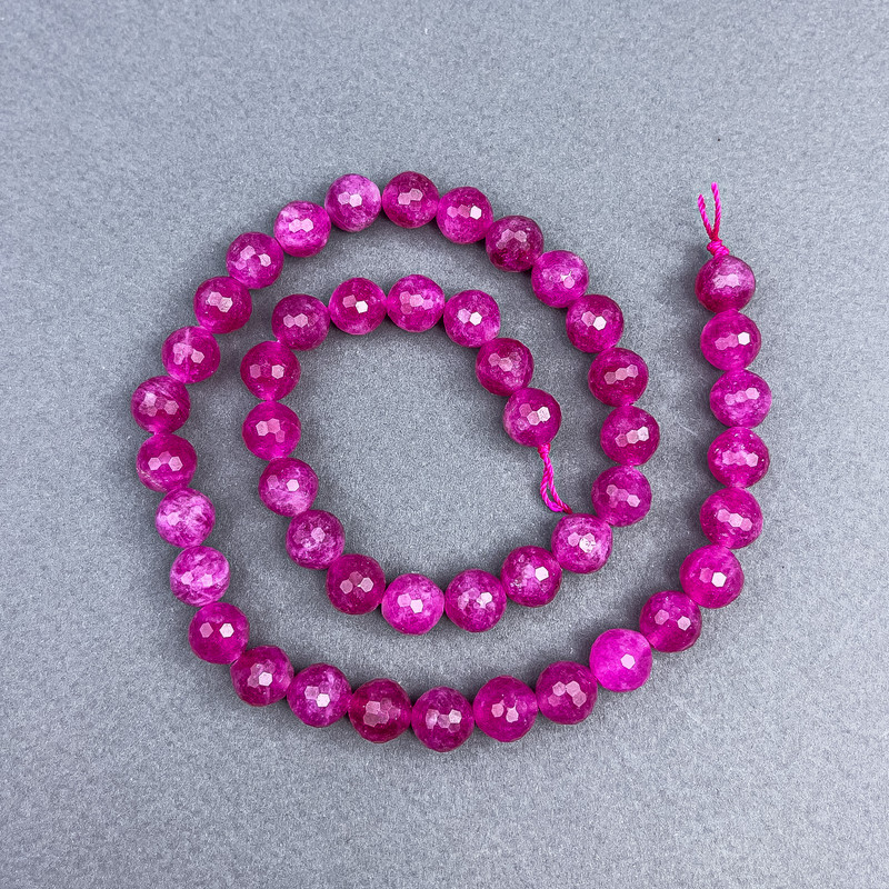 Pink tourmaline beads, raspberry faceted round bead, 8 mm diameter ± on thread, length 38 cm+