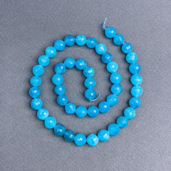 Aquamarine Beads Natural Stone Faceted Round Bead, 8 mm Diameter +/- on Thread, 38 cm Length+