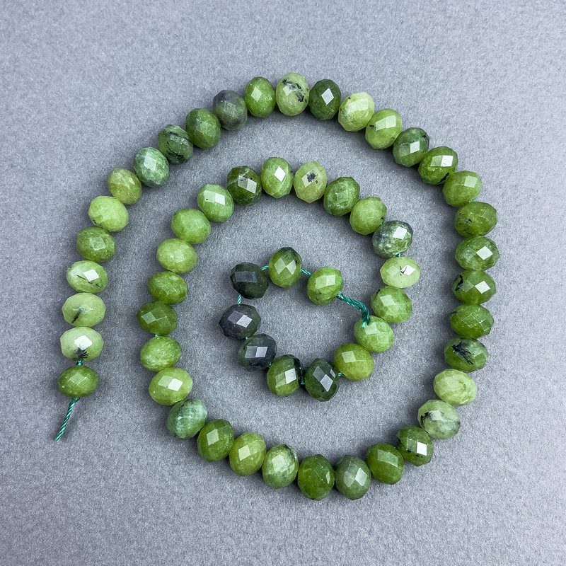 Canadian Jadeite Beads, Natural Stone, Faceted Rondelle, 8×6.5 mm, on a strand, length 38 cm+
