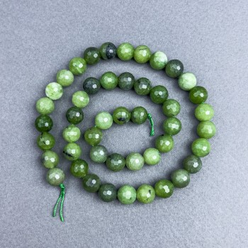 Canadian jadeite beads, natural stone, faceted round beads, 8 mm diameter ± on thread, length 38 cm+