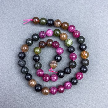 Natural Tourmaline Beads, smooth round balls, 8 mm diameter ± on thread, 38 cm length+