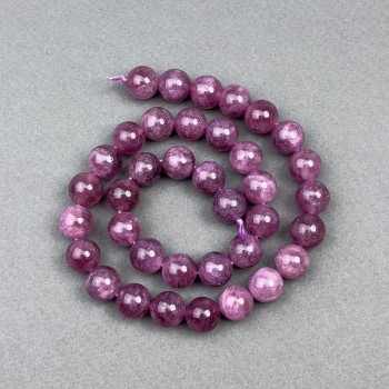 Rubellite Tourmaline Beads, Natural Stone, Smooth Spheres, Diameter 10.5 mm ±, On Thread, Length 37 cm+