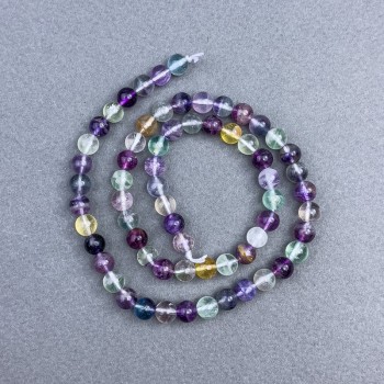 Fluorite beads, natural stone, smooth spheres, diameter 6 mm ±, on thread, length 40 cm +
