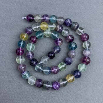 Fluorite beads, natural stone, smooth spheres, diameter 10 mm ±, on thread, length 40 cm+