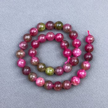 Polychrome Tourmaline Beads, Smooth Round Bead, 10.5 mm diameter ± on a cord, 38 cm long