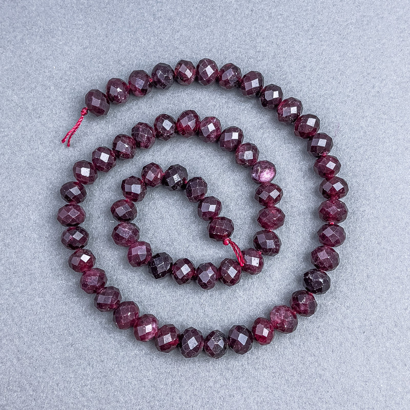 Rubellite Tourmaline Beads - Natural Stone, Faceted Rondelle, 8x6 mm ± on a strand, length 39 cm ±