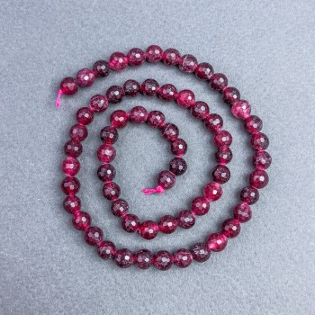 Rubellite Tourmaline Beads, Natural Stone, Faceted Round Bead, 6 mm diameter ± on thread, length 38 cm+