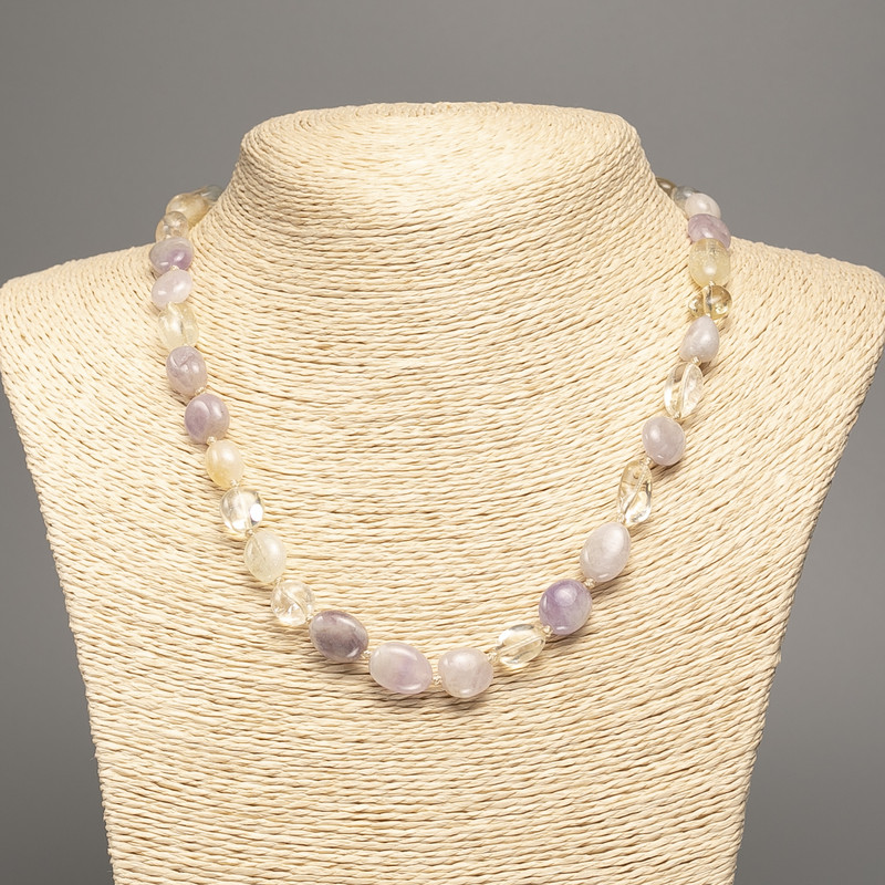 Necklace of natural stones - Assorted hammered texture, bead diameter 11×9 mm, length 48 cm