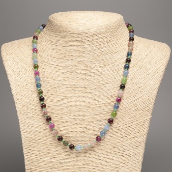 Natural Stone Bead Necklace, Assorted Smooth Beads, 6 mm Diameter, 50 cm Length +