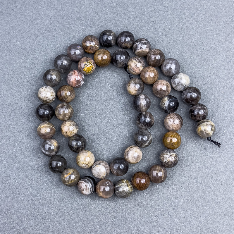 Sunstone Beads, Natural Smooth Spheres, Diameter 8.5 mm ±, On Thread, Length 39 cm