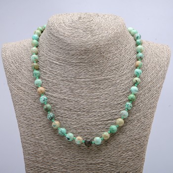 Amazonite natural stone necklace with smooth beads, 8 mm diameter, 46 cm length +