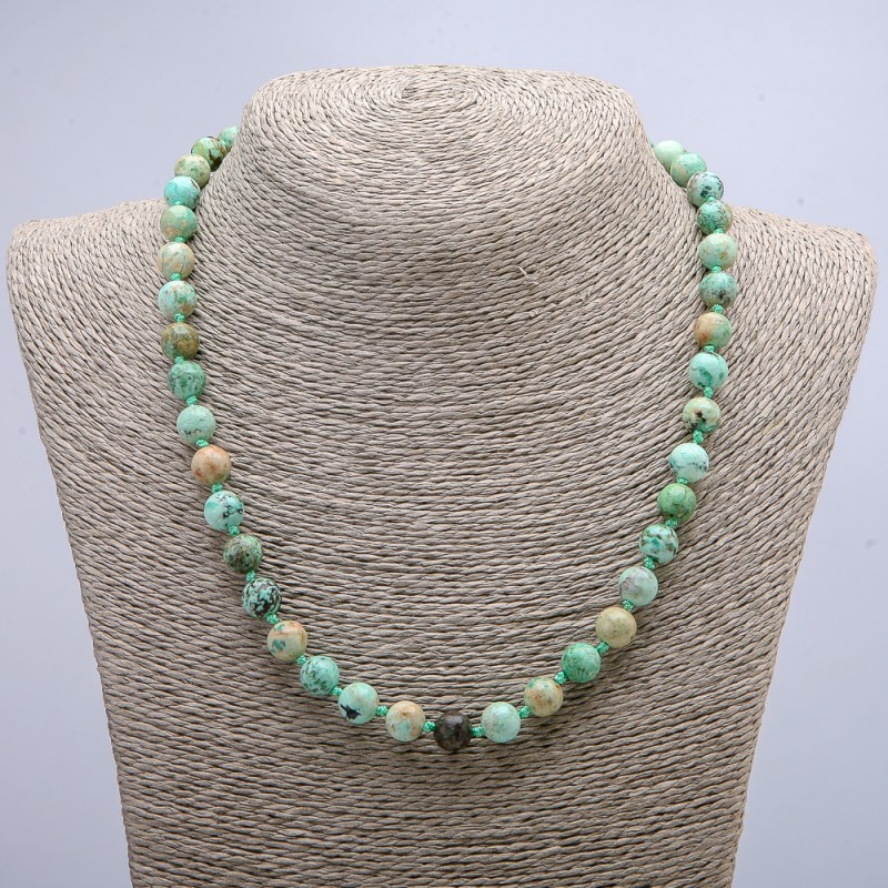 Amazonite natural stone necklace with smooth beads, 8 mm diameter, 46 cm length +