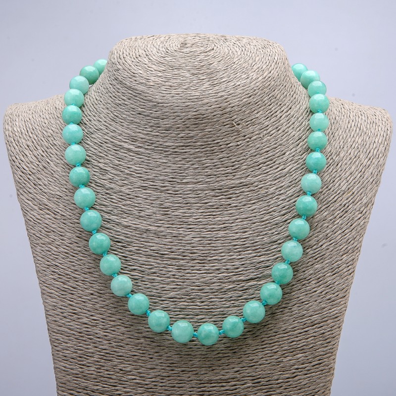 Natural Jadeite Necklace with a smooth bead, diameter 10(±)mm, length 46 cm+