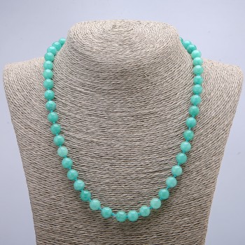 Natural Jadeite Necklace with Smooth Beads, 8 mm Diameter, Length 46 cm+