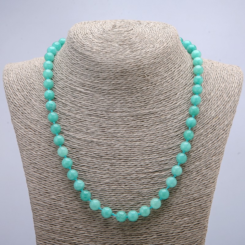 Natural Jadeite Necklace with Smooth Beads, 8 mm Diameter, Length 46 cm+