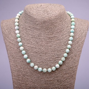 Larimar natural stone necklace with smooth beads, diameter 8(±)mm, length 45 cm