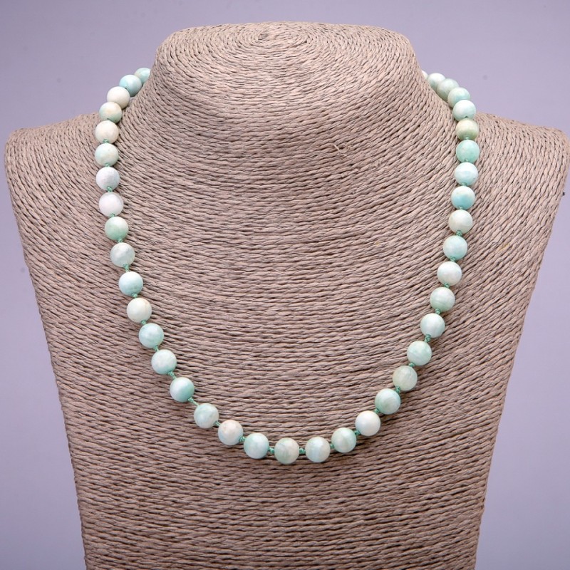 Larimar natural stone necklace with smooth beads, diameter 8(±)mm, length 45 cm