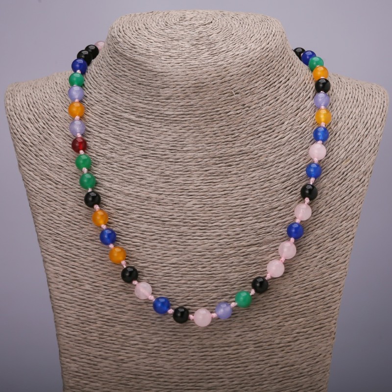 Necklace: Assortment of Natural Stone Beads, Smooth Round Beads, 8(±)mm Diameter, 48cm Length
