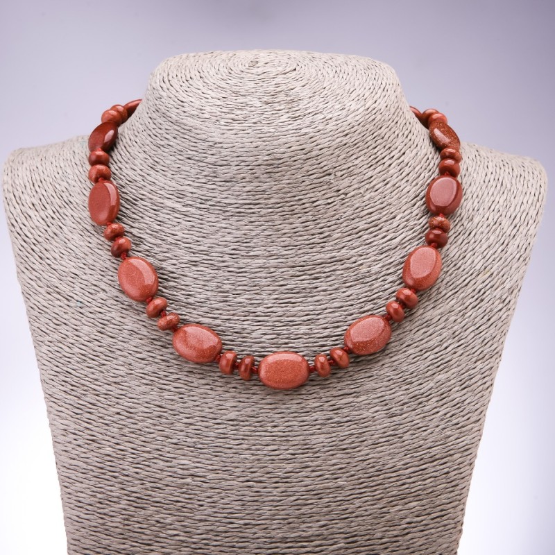 Beaded necklace of natural aventurine (synthetic) "Golden Sand" flat oval, 13×18 mm, rondelles 9×6 mm, length 45 cm