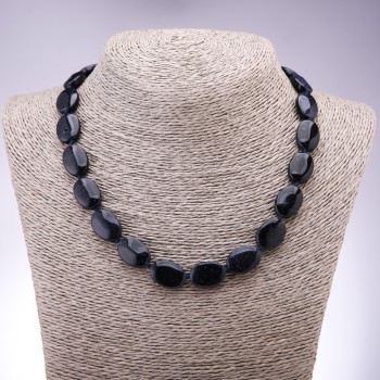 Necklace with Aventurine Stone (synthetic) 'Blue Sand' Cairo Night flat oval, 13x18 mm, 45 cm long