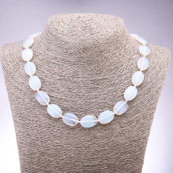 Opalite Moonstone Necklace, flat oval, 13x18 mm, length 45 cm