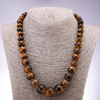 Natural Tiger's Eye gemstone necklace with graduated rondelle beads, diameter 10x6 mm to 19x14 mm, length 45 cm
