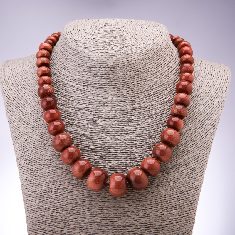 Aventurine stone necklace (synthetic) 'Golden Sand' graduated rondelle beads, diameter 10x6mm–19x14mm, length 45cm