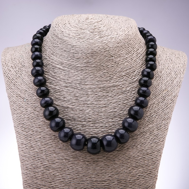 Aventurine stone necklace (synthetic) "Blue Sand Night Cairo" rondelles graduated, diameters 10x6 mm to 19x14 mm, length 45 cm