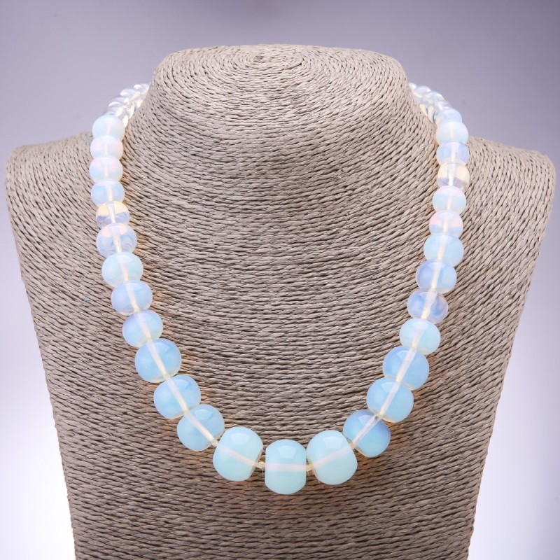 Moonstone Opalite Necklace (synthetic) Rondelle Beads, Graduated, Diameters 10x6 mm to 19x14 mm, Length 51 cm