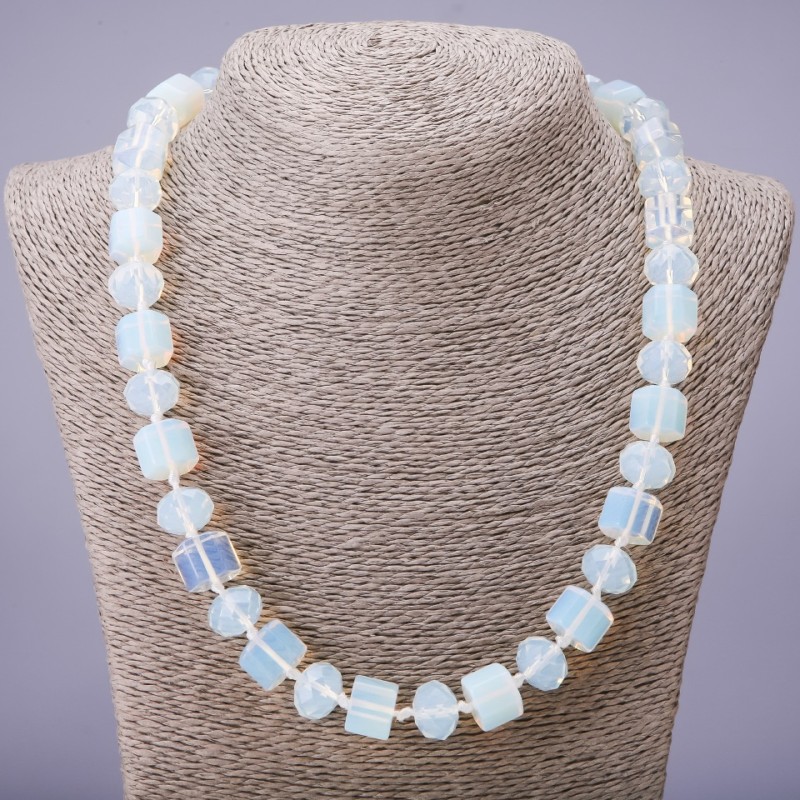 Moonstone Necklace, hexagonal beads, 12mm rondelles, 14×11mm larger elements, 50cm length