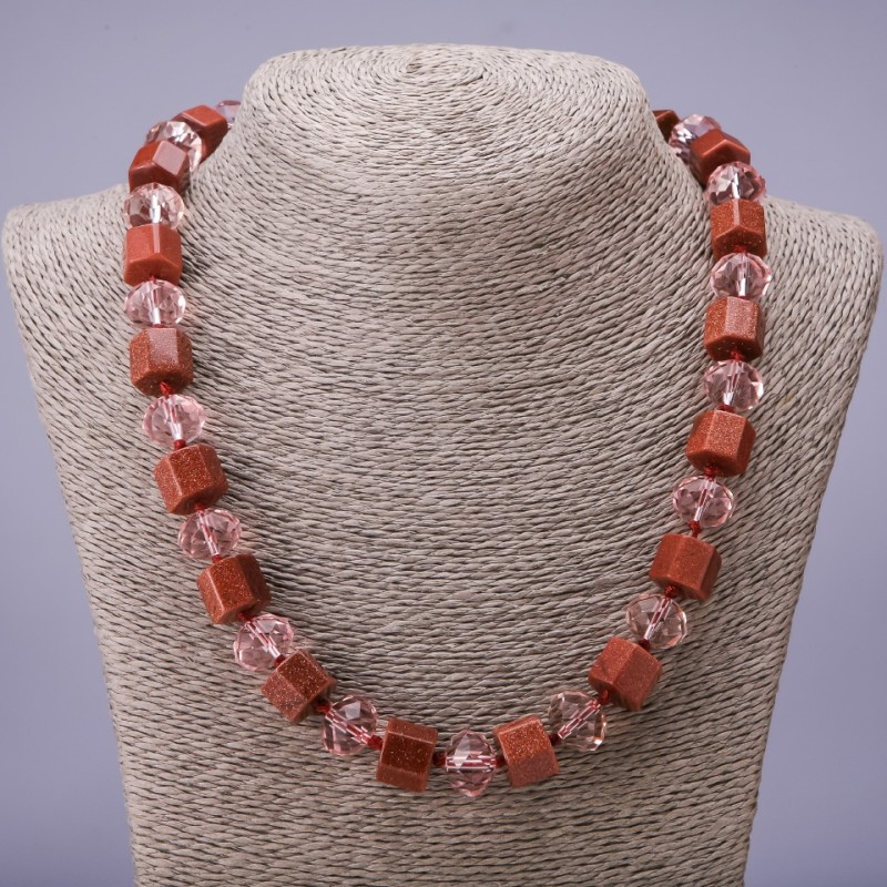 Necklace 'Aventurine' 'Golden Sand' hexagonal beads, 12 mm diameter aventurine beads, Czech crystal rondelles 14×11 mm, length 50 cm