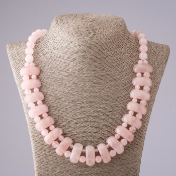 Clearance Necklace Pink Quartz Cleopatra Chain 12x25 mm links and 10 mm bead, 50 cm long