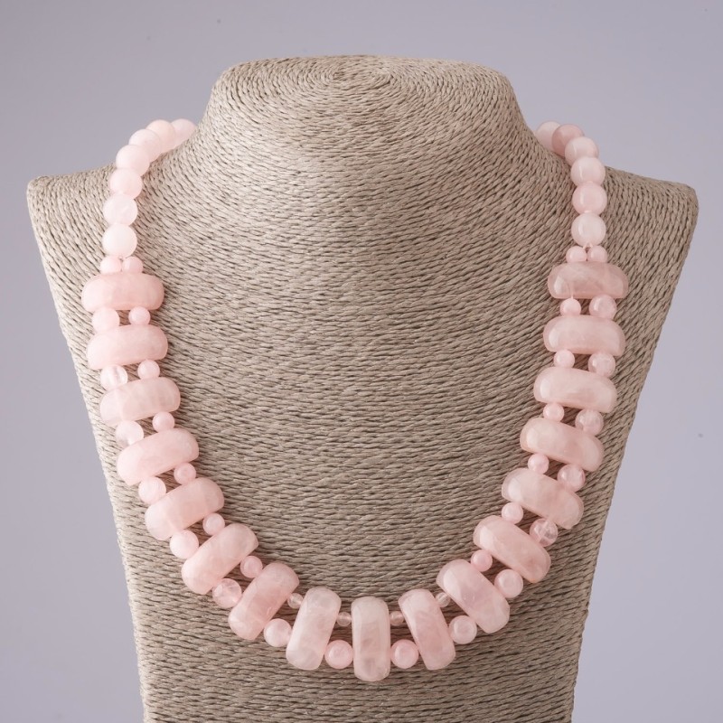 Clearance Necklace Pink Quartz Cleopatra Chain 12x25 mm links and 10 mm bead, 50 cm long