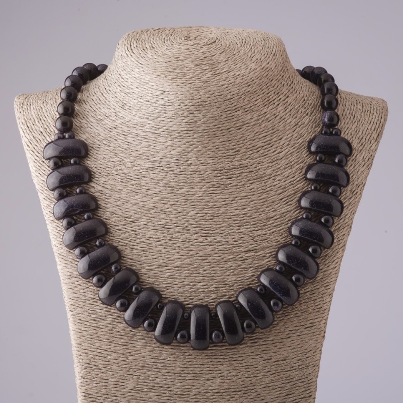 Necklace Cleopatra Aventurine 'Blue Sand Cairo Night' – link 12×25 mm and bead 10 mm, length 50 cm