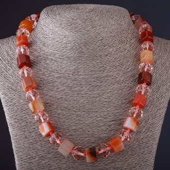 Necklace Hexagonal Carnelian Stone 'Czech Crystal' L48 cm, diameter 13 mm