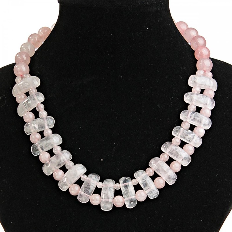 CLEARANCE Cleopatra Necklace Rose Quartz 25×12 mm and 12 mm beads, length 47 cm