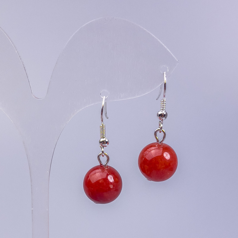 Red Jasper Earrings (named after) smooth bead, diameter 12 mm, length 3 cm