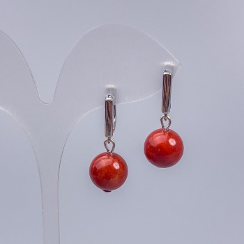 Earrings Red Jasper (named) smooth ball, diameter 12mm, length 3cm