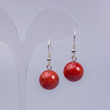 Earrings Red Jasper (named) smooth bead, diameter 14mm, length 3 cm