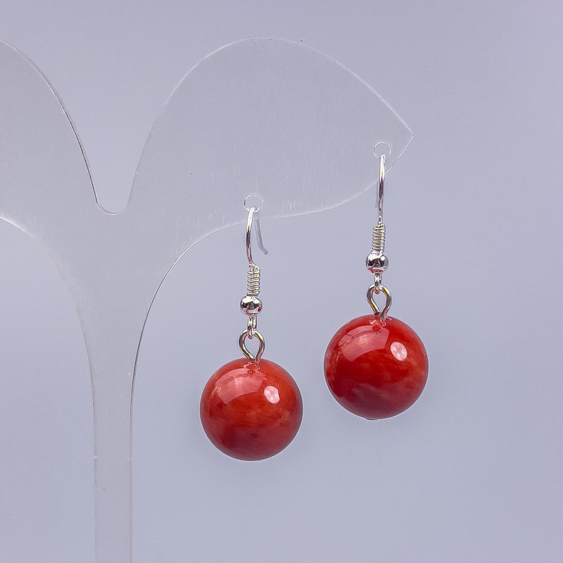 Earrings Red Jasper (named) smooth bead, diameter 14mm, length 3 cm