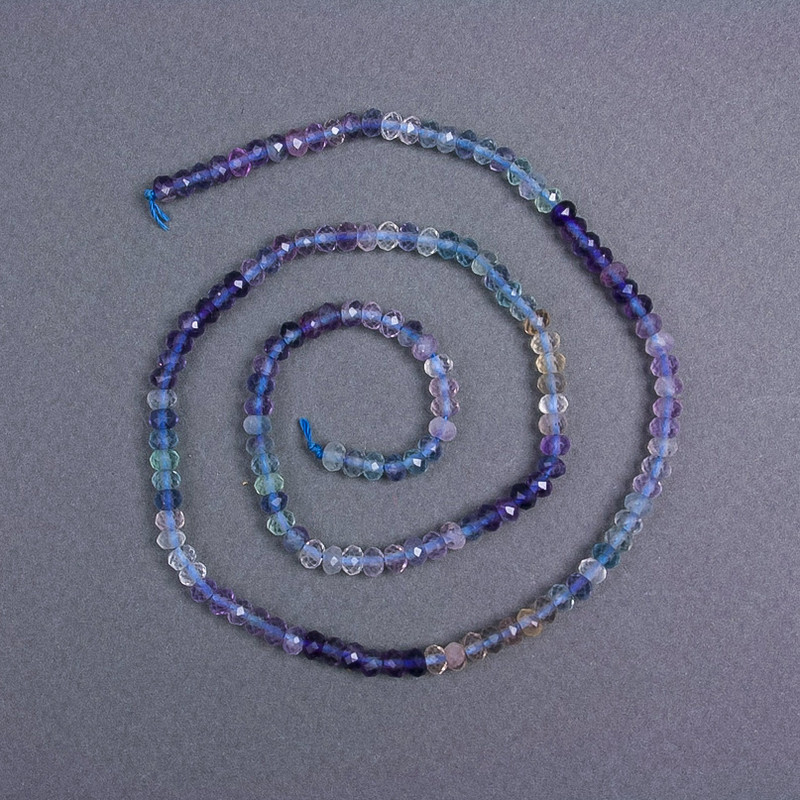 Fluorite beads, natural stone, faceted rondelle, diameter 4x3 mm ±, on cord, length 39 cm ±