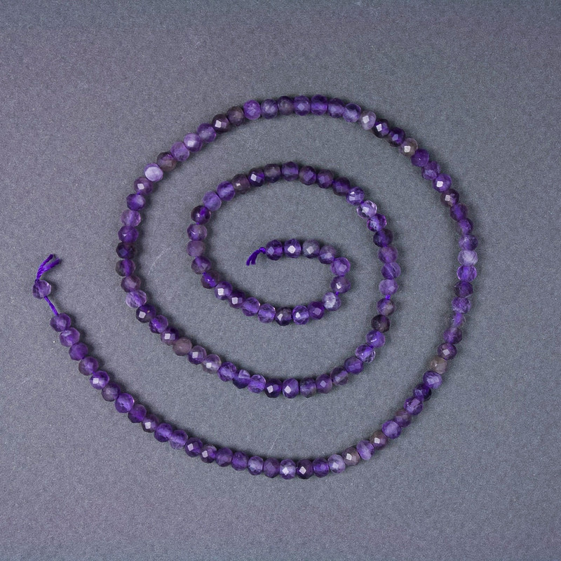 Faceted Amethyst Rondelle Beads, Natural Stone, 4x3 mm, on thread, 39 cm length