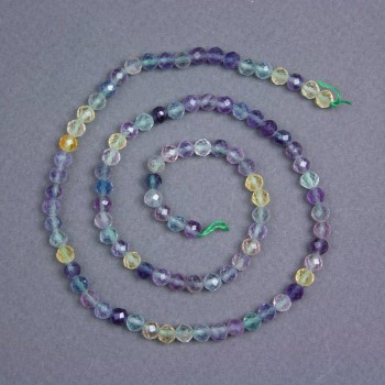 Fluorite Beads, Natural Stone, Faceted Bead, 4 mm Diameter ± on Thread, Length 39 cm ±